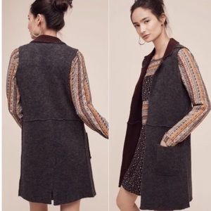 NEW Anthropologie MOTH Morris Wool Blend Long Open Front Vest Sweater Duster
